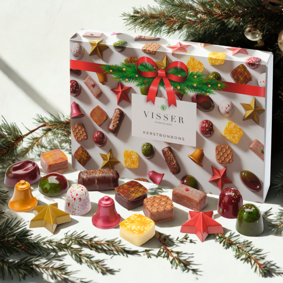 Giftbox kerstbonbons. Originals van Visser chocolade