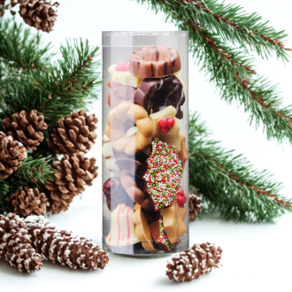 Koker250 gram gemengde kerstchocolade, Visser Chocolade