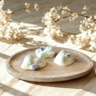 Chocosnack wit-yoghurt-cranberry. Visser chocolade