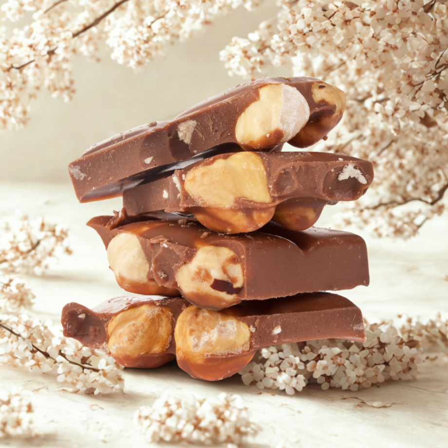 Breekchocolade melk-hazelnoot. Visser chocolade