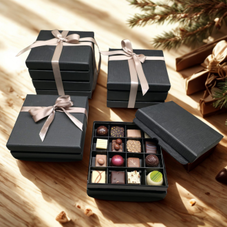 etagebox, gevuld met 16 stuks original bonbons van Visser chocolade